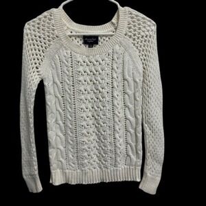 American Eagle Outfitters Cream Cable Knit Sweater Open‎ Weave Women's Sz XS